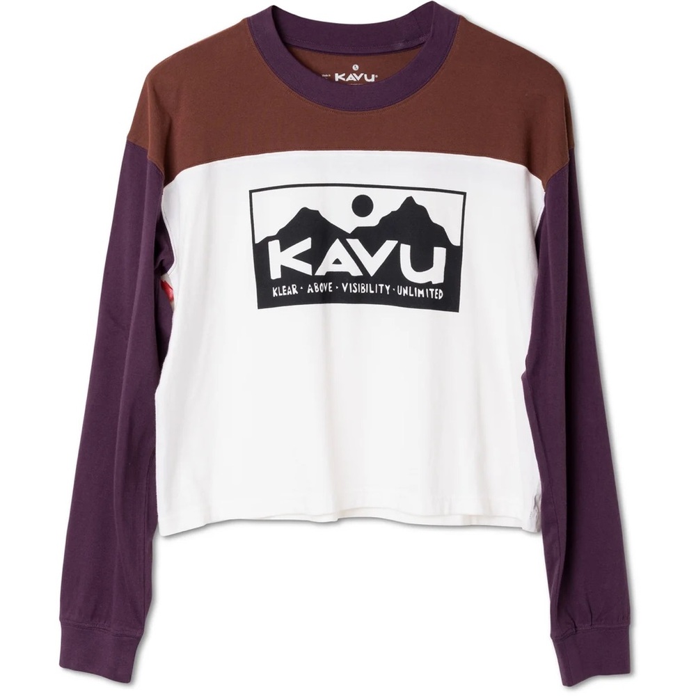 KAVU Colorblock Long Sleeve Shirt - White, Purple, Brown